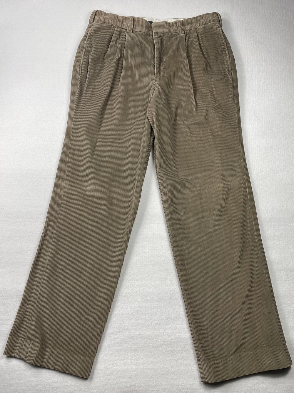 Vintage LL Bean Beige Corduroy Pleated Classic Pants Mens 36 Straight Leg Preppy